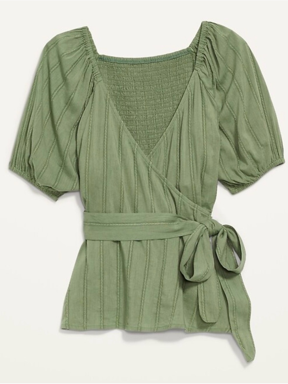 Old Navy Wrap Front Puff-Sleeve Top in Sage Green